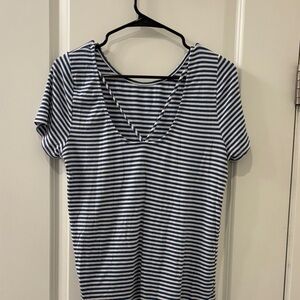 Navy and White Striped Women's Short Sleeve Top